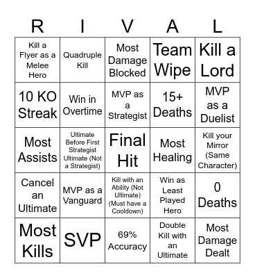Marvel Rivals Bingo Card
