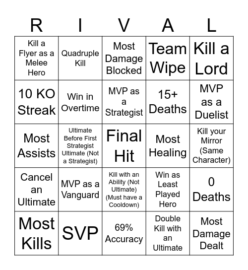 Marvel Rivals Bingo Card