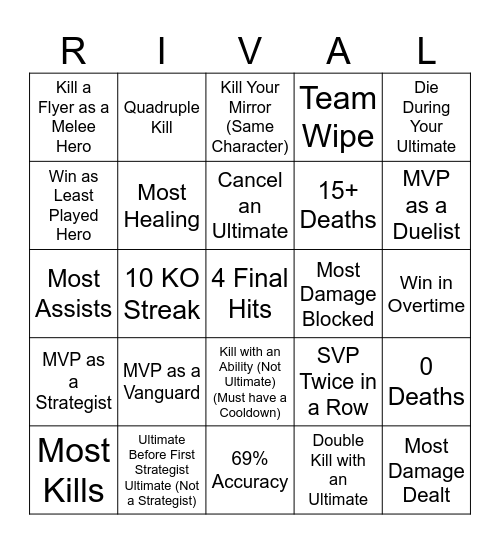 Marvel Rivals Bingo Card