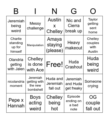 Love Island Bingo #11 Bingo Card