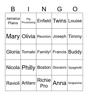Family Bingo Card