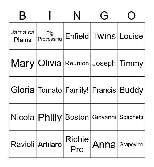 Family Bingo Card