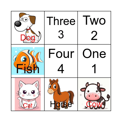 Farm Animals and Numbers Bingo Card
