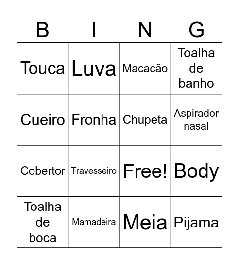 CHÁ DE BEBÊ Bingo Card