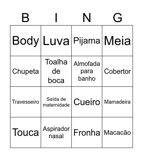 BINGO DE BEBÊ Bingo Card