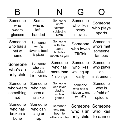 Human Bingo Card