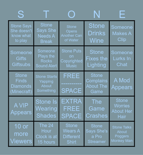 Twitch.tv/Stonefree Bingo Card