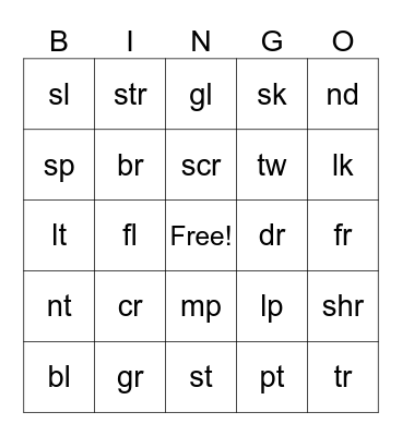 Phonics Bingo Card