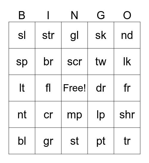 Phonics Bingo Card