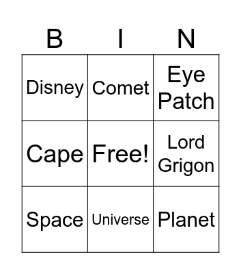 Elio Bingo Card