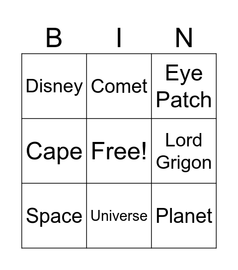 Elio Bingo Card