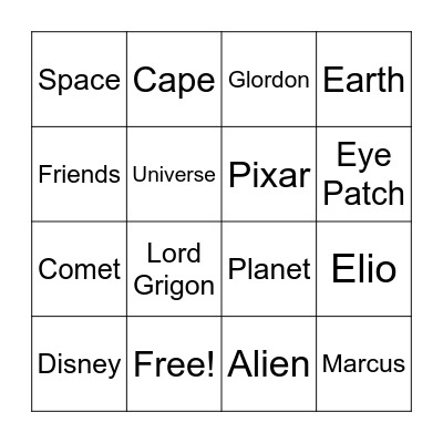 Elio Bingo Card