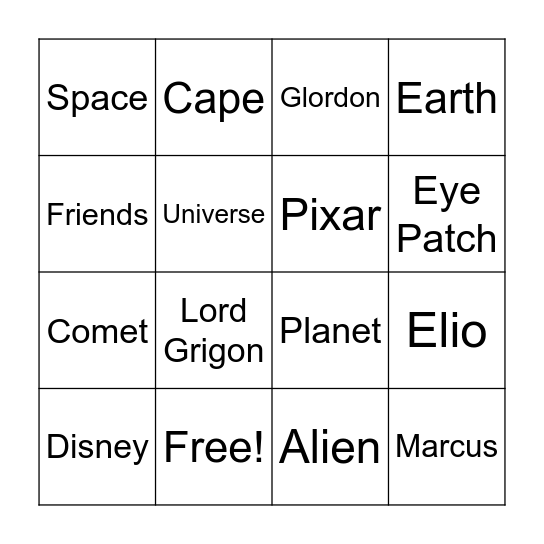 Elio Bingo Card