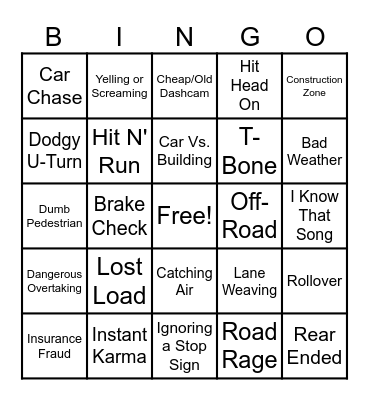 TIFF'S DASHCAM BINGO Card