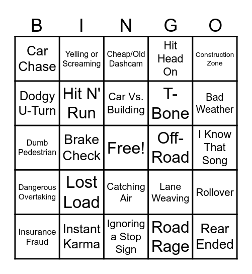 TIFF'S DASHCAM BINGO Card