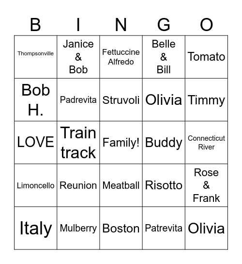 Family Bingo Card