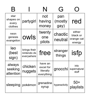 personal bingo Card