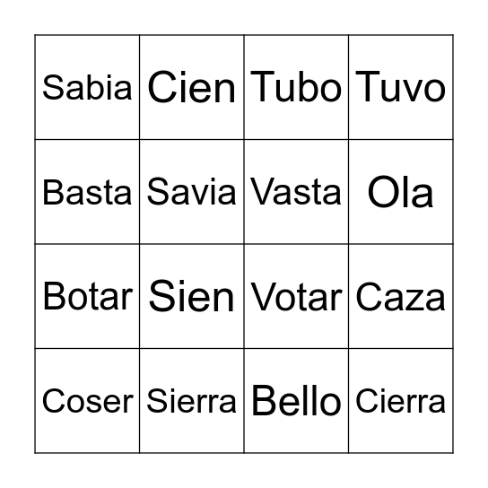 Homónimos Bingo Card