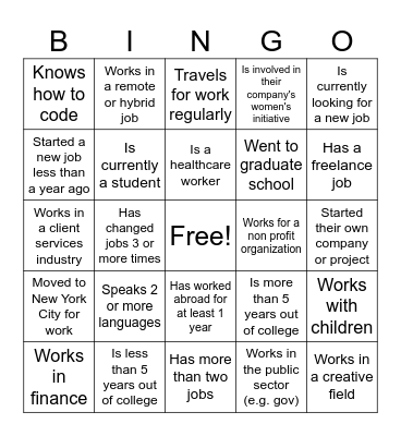 Headshots & Handshakes Bingo Card