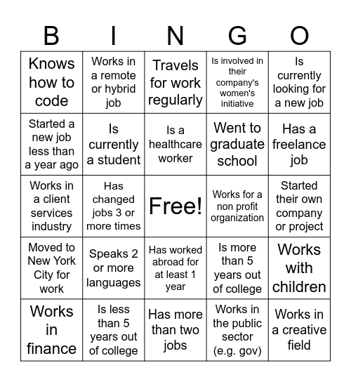 Headshots & Handshakes Bingo Card