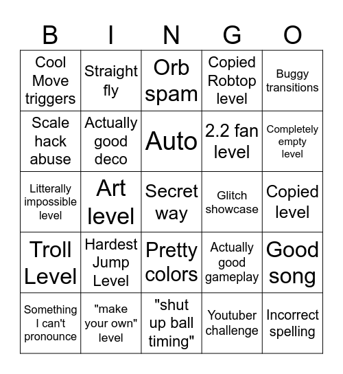 Recent Tab Bingo (Geometry Dash How-D) Bingo Card