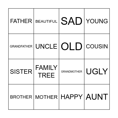 FAMILY AND ADJECTIVES Bingo Card