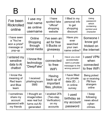 Cybersecurity Bingo Card
