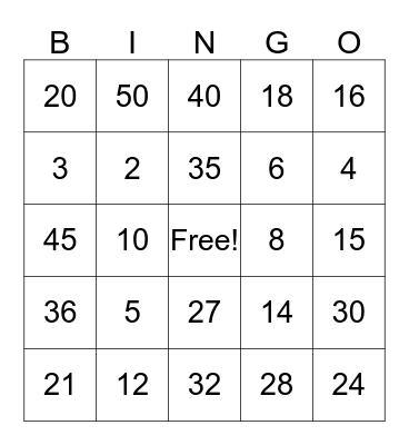 Multiplication Bingo Card