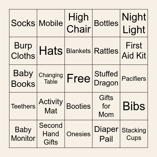 Silver's Baby Bingo Card