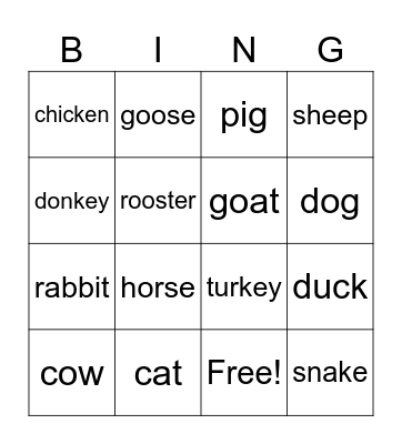 Animal Farm Bingo Card