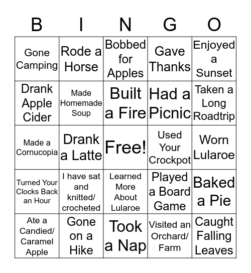 Have Done in Autumn Bingo Card
