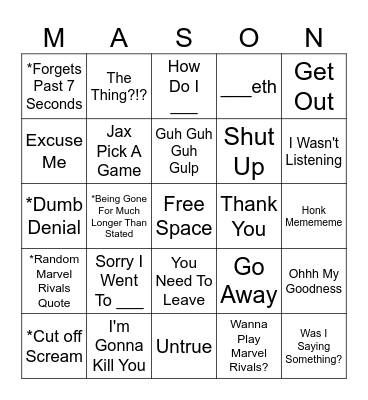 Mason Bingo Card