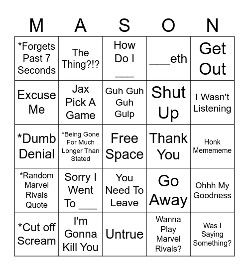 Mason Bingo Card