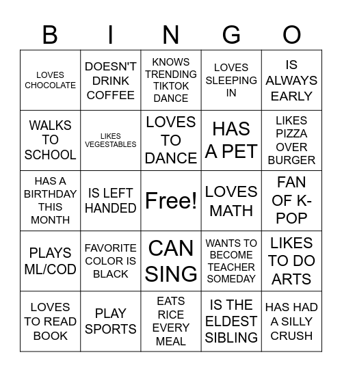 HUMAN BINGO Card