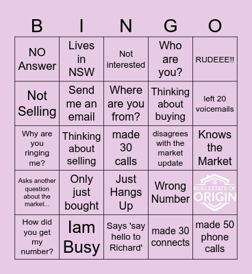 Real Estate of Origin Bingo Card