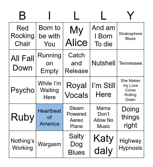 Billy String Lexington Bingo Card
