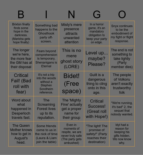 Age of Umbra- Session 4 Bingo Card