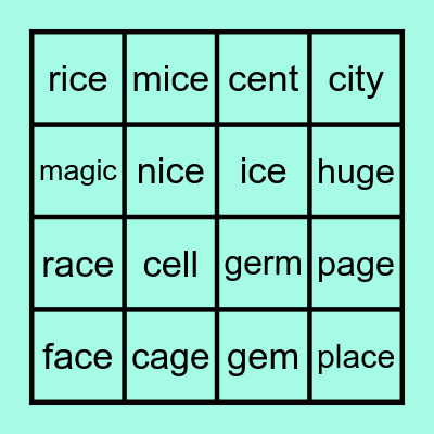 Soft C & G Bingo Card