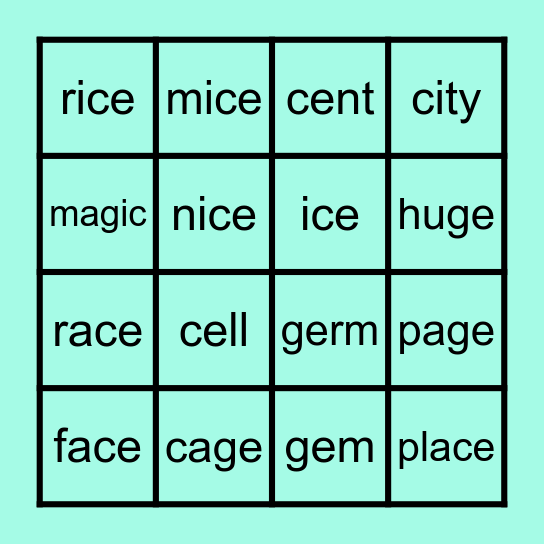 Soft C & G Bingo Card