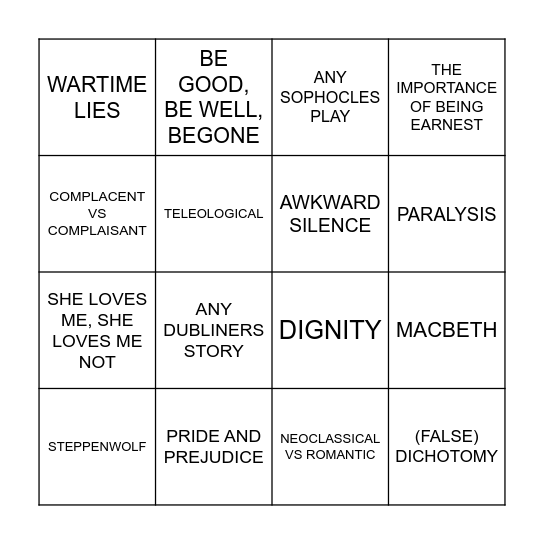 Francis Bingo Card