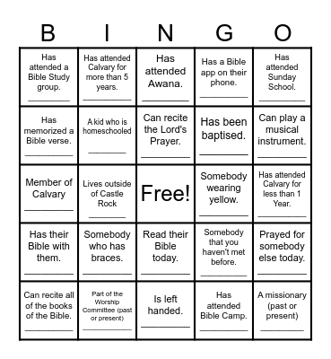 Fellowship Bingo Card