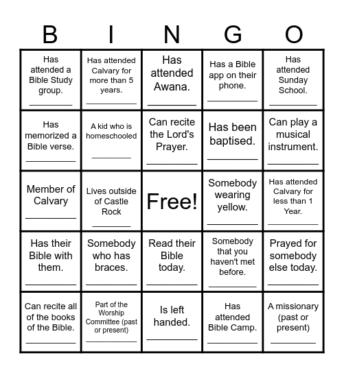 Fellowship Bingo Card