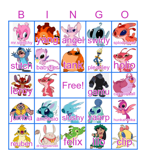 Disney's Stitch Bingo Card
