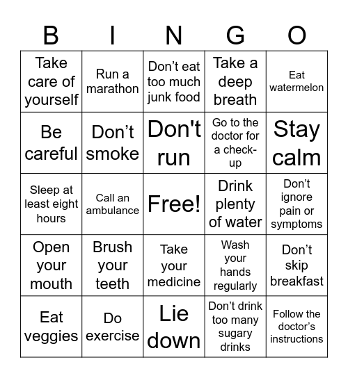 Imperatives Bingo Card