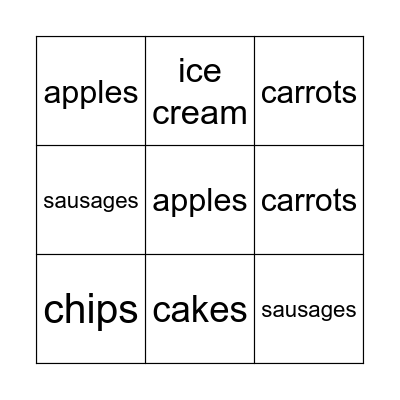 Food Bingo Card