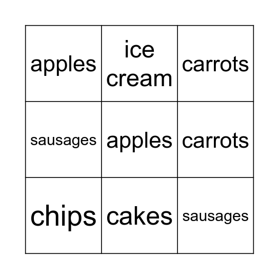Food Bingo Card