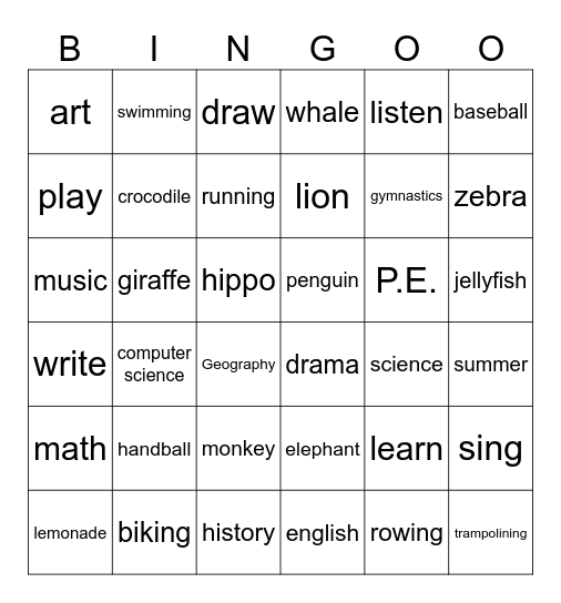 June 16th Bingo Card