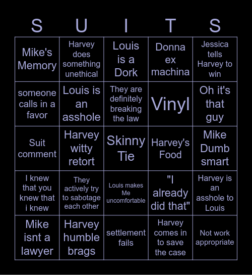 Suits Bingo Card