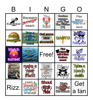 Beach Trip Bingo Card