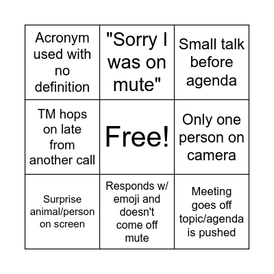Meeting Bingo Card